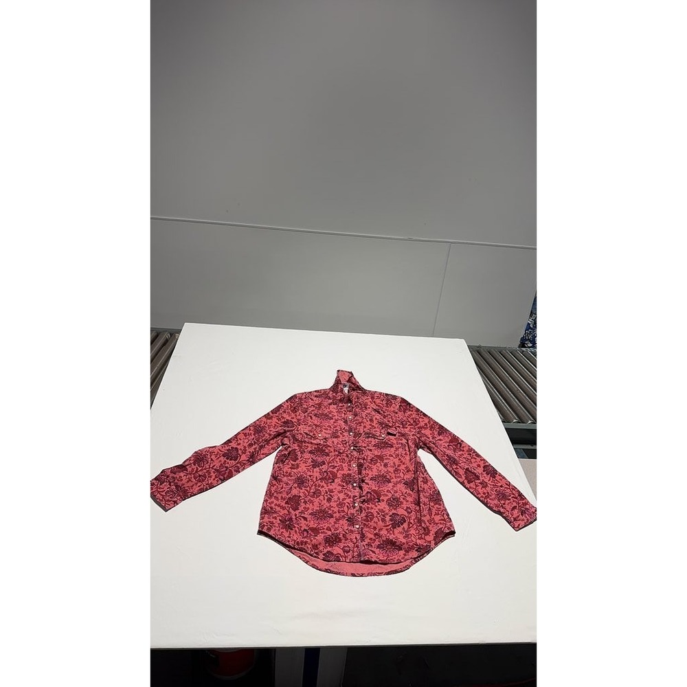 Sundance Floral Button Up Shirt Pink Red Long Sleeve Cotton Casual Womens Small